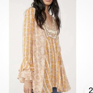 Free People Tunic Dress Fallin Into You Long Sleeve V Neck Oversized Small